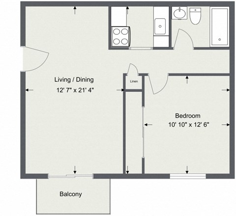 Floor plan for 1 bed, 1 bath, 575 sqft